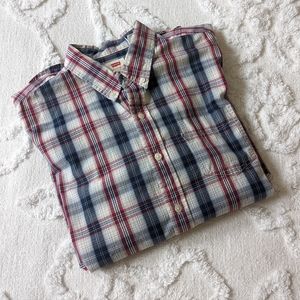 Levi's button down plaid shirt, size large.